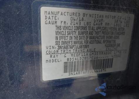 2018 Nissan Sentra Sv from USA, damaged, VIN 3N1AB7AP7JL661891